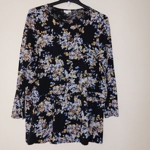 J Jill Asymmetrical Layered Floral Long Sleeve Tunic Size L